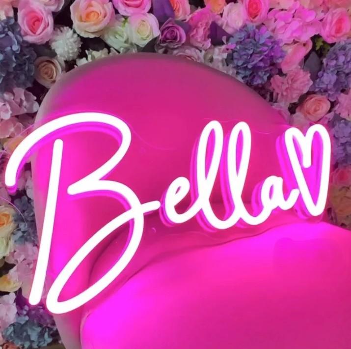 "Personalized custom neon sign with vibrant LED lights for weddings, events, or home decor."