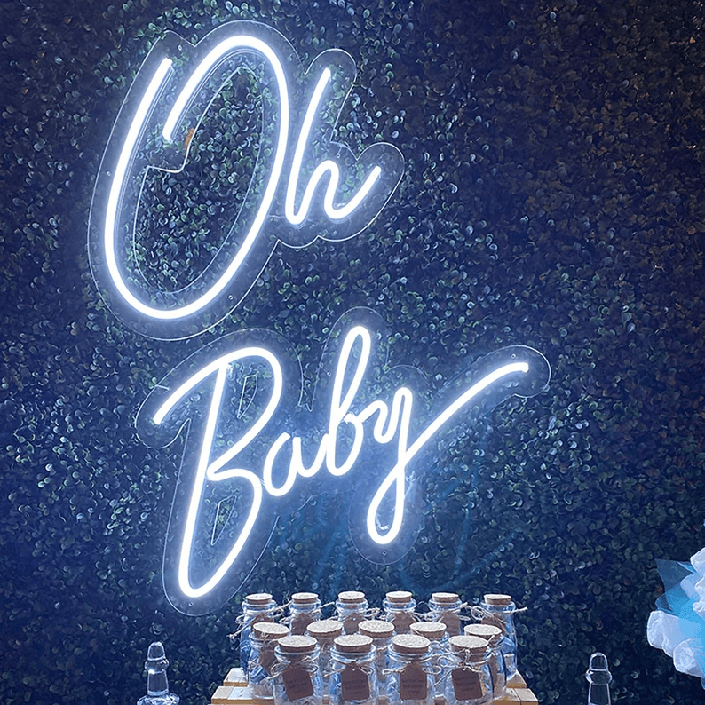 Custom "Oh Baby" neon sign custom for baby showers and nurseries.