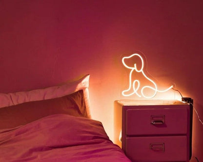 Personalized puppy neon sign for kids’ room decor, ideal for birthdays or special occasions.